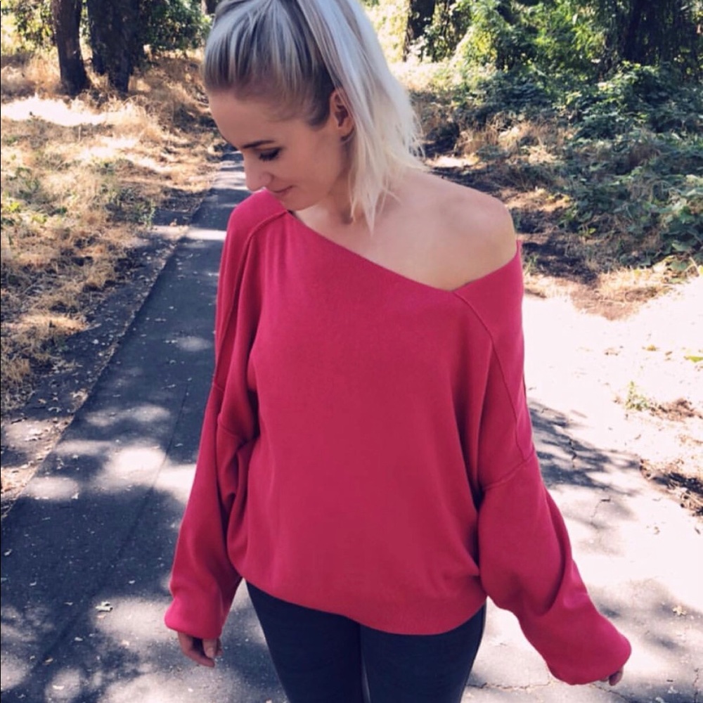 Raspberry Pink Off Shoulder Sweatshirt